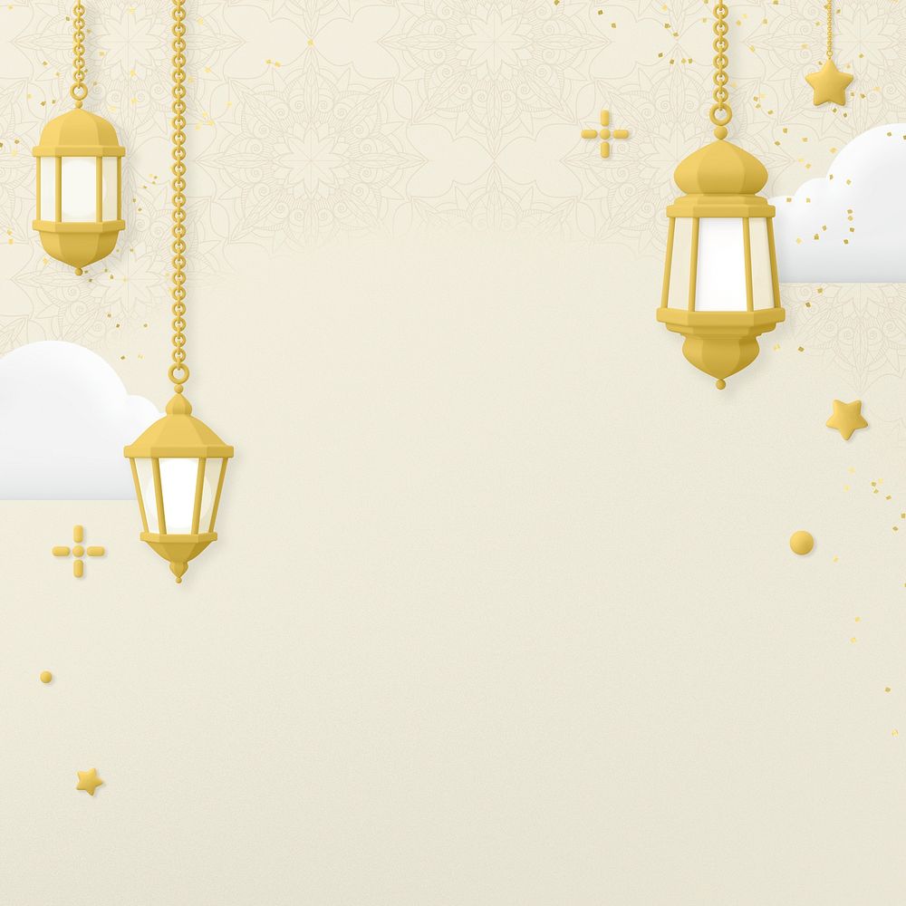 Hanging lanterns background, 3D aesthetic beige design