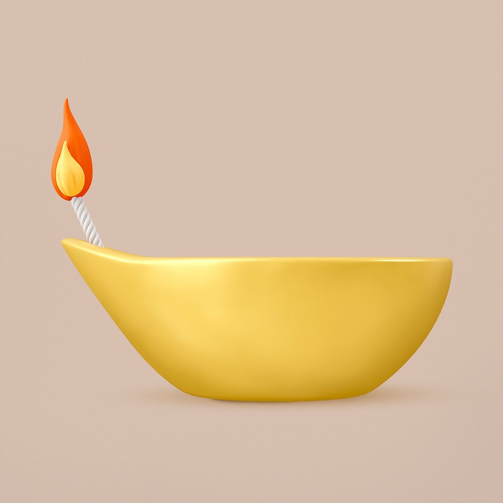 Oil lamp, Diwali clipart, 3D illustration psd