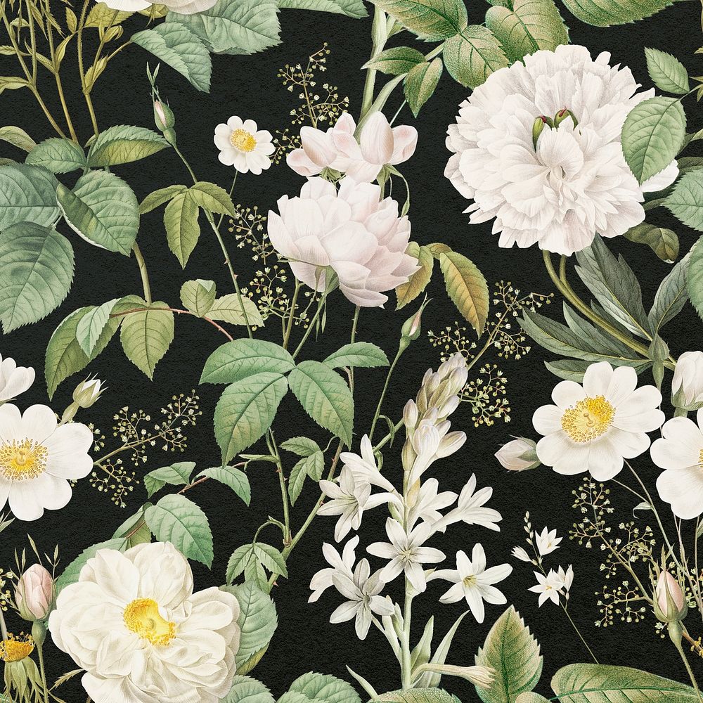 Vintage flower seamless pattern, botanical background, remixed from original artworks by Pierre Joseph Redout&eacute;