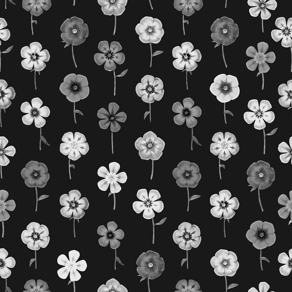 Flower black seamless pattern, botanical background vector, remixed from original artworks by Pierre Joseph Redout&eacute;