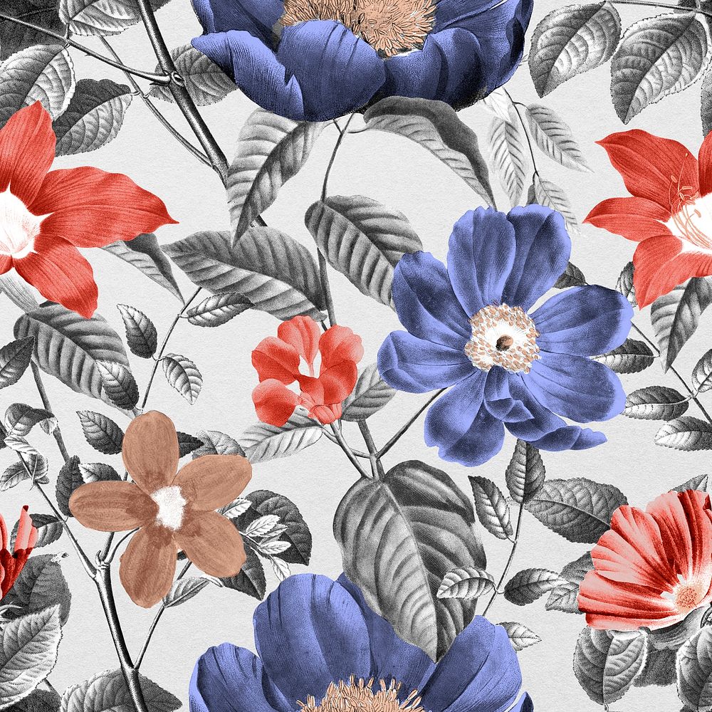 Retro floral seamless pattern, botanical background, remixed from original artworks by Pierre Joseph Redout&eacute; 