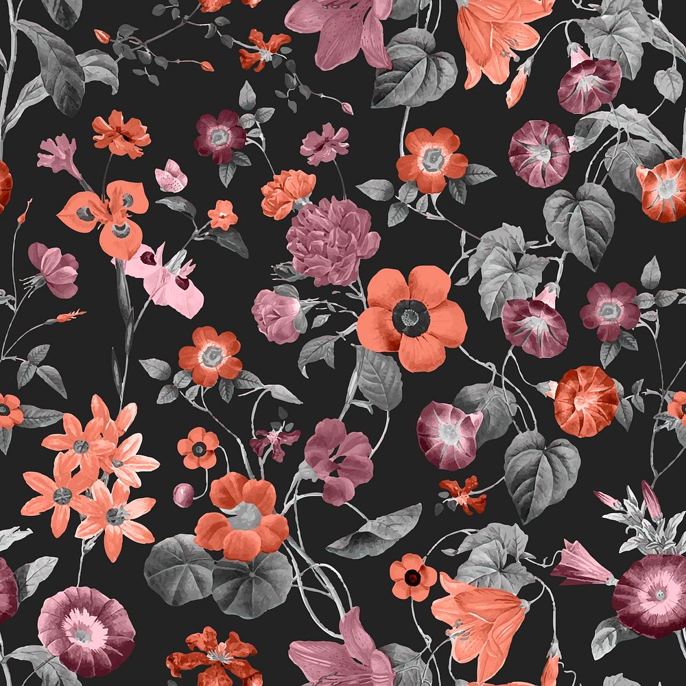 Retro flower seamless pattern, botanical background vector, remixed from original artworks by Pierre Joseph Redout&eacute;