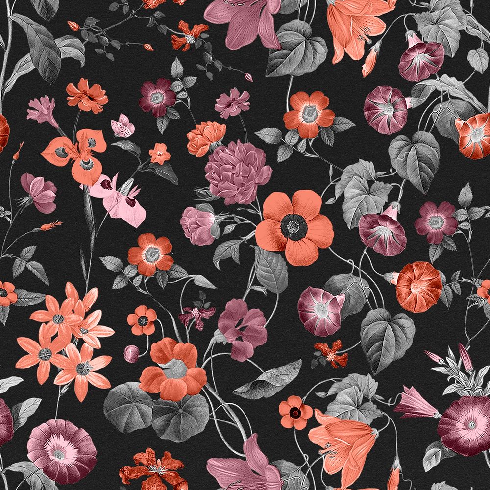 Retro flower seamless pattern, botanical background, remixed from original artworks by Pierre Joseph Redout&eacute;