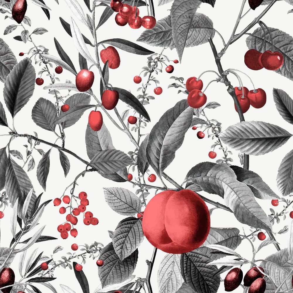 Retro fruit seamless pattern, botanical background vector, remixed from original artworks by Pierre Joseph Redout&eacute;