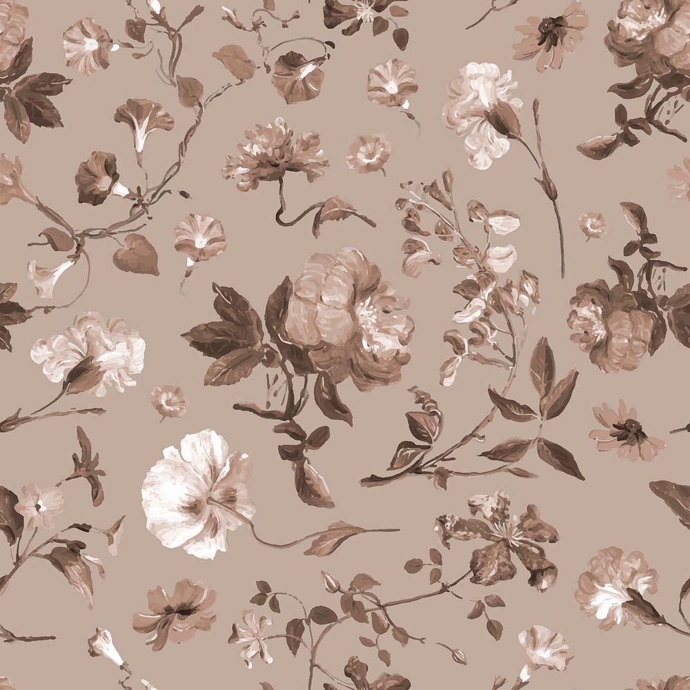 Retro floral seamless pattern, monochrome background vector, remixed from original artworks by Pierre Joseph Redout&eacute;