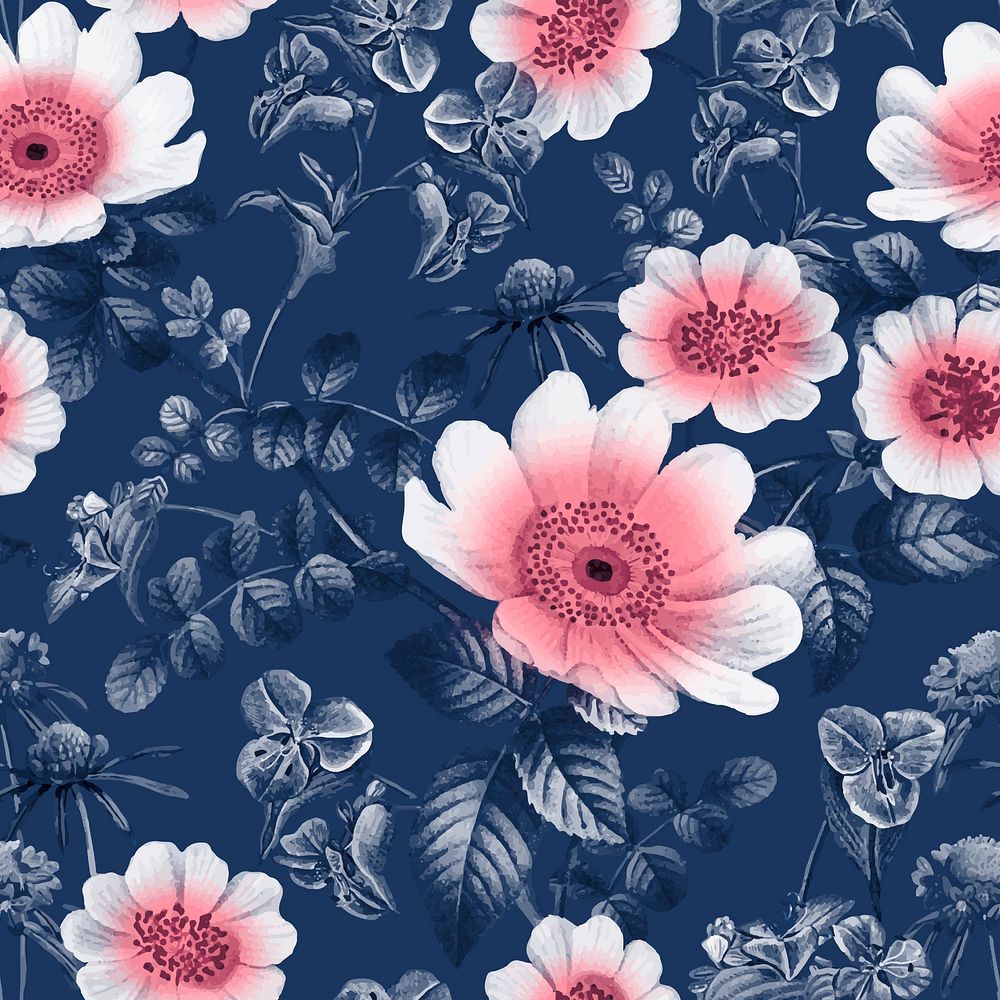 Retro botanical seamless pattern, floral background vector, remixed from original artworks by Pierre Joseph Redout&eacute;