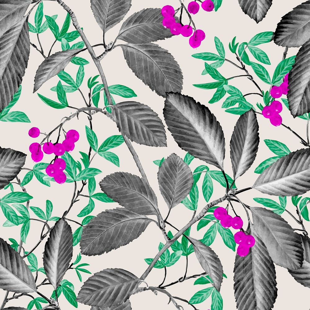 Leaf branch seamless pattern, botanical background vector, remixed from original artworks by Pierre Joseph Redout&eacute;