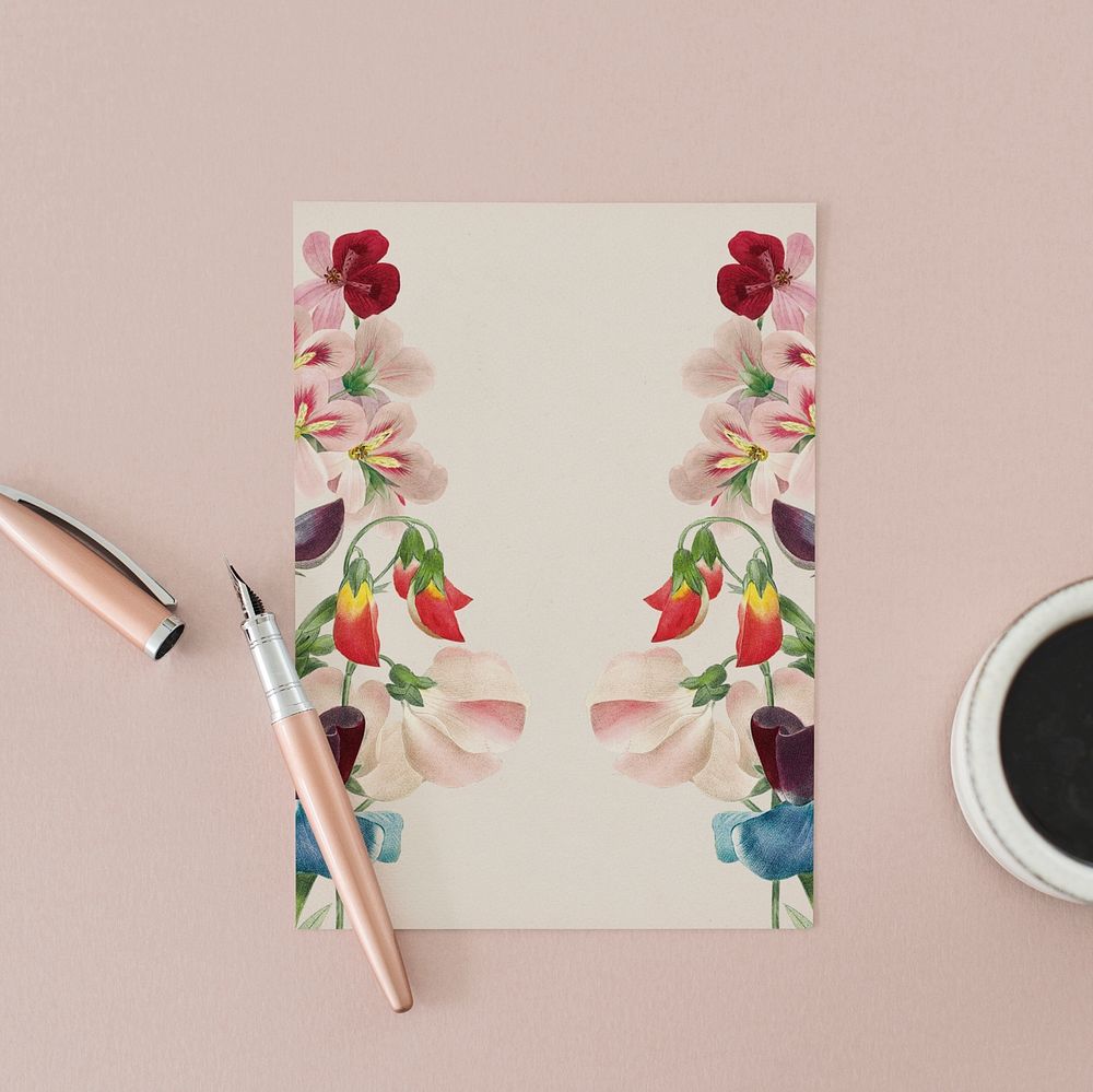 Floral card flat lay design, feminine style, remix from the artworks of Pierre Joseph Redout&eacute;