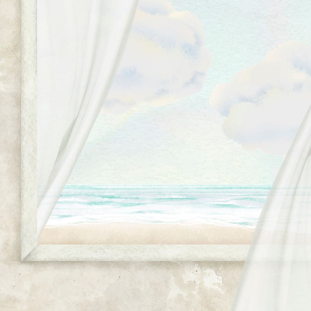 Window view background, cute seaside illustration vector