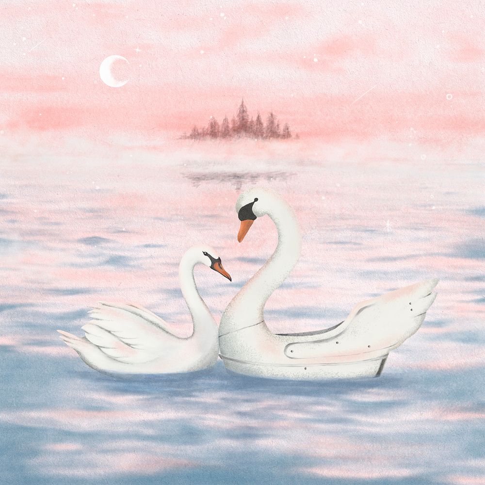 Swan paddle boat, simple pastel illustration