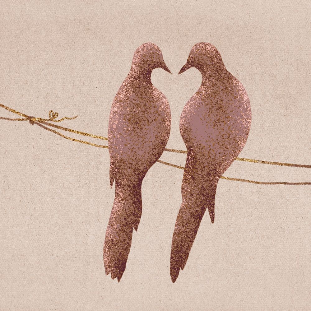 Love birds on a wire illustration, simple pink design