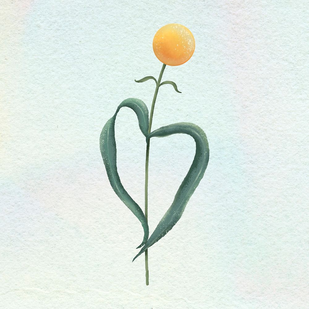 Flower heart leaf sticker, simple illustration psd