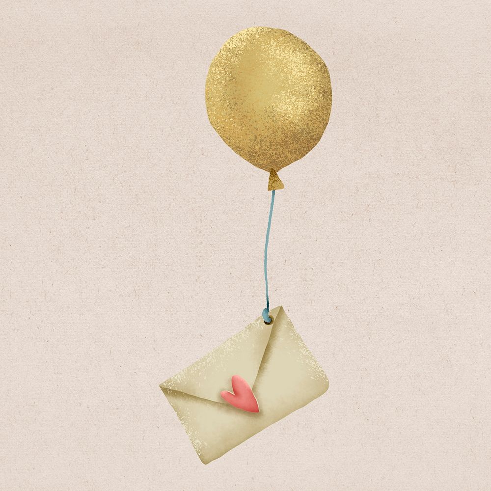 Love letter sticker, gold balloon illustration design psd