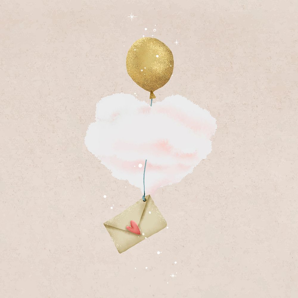 Love letter sticker, gold balloon illustration design vector