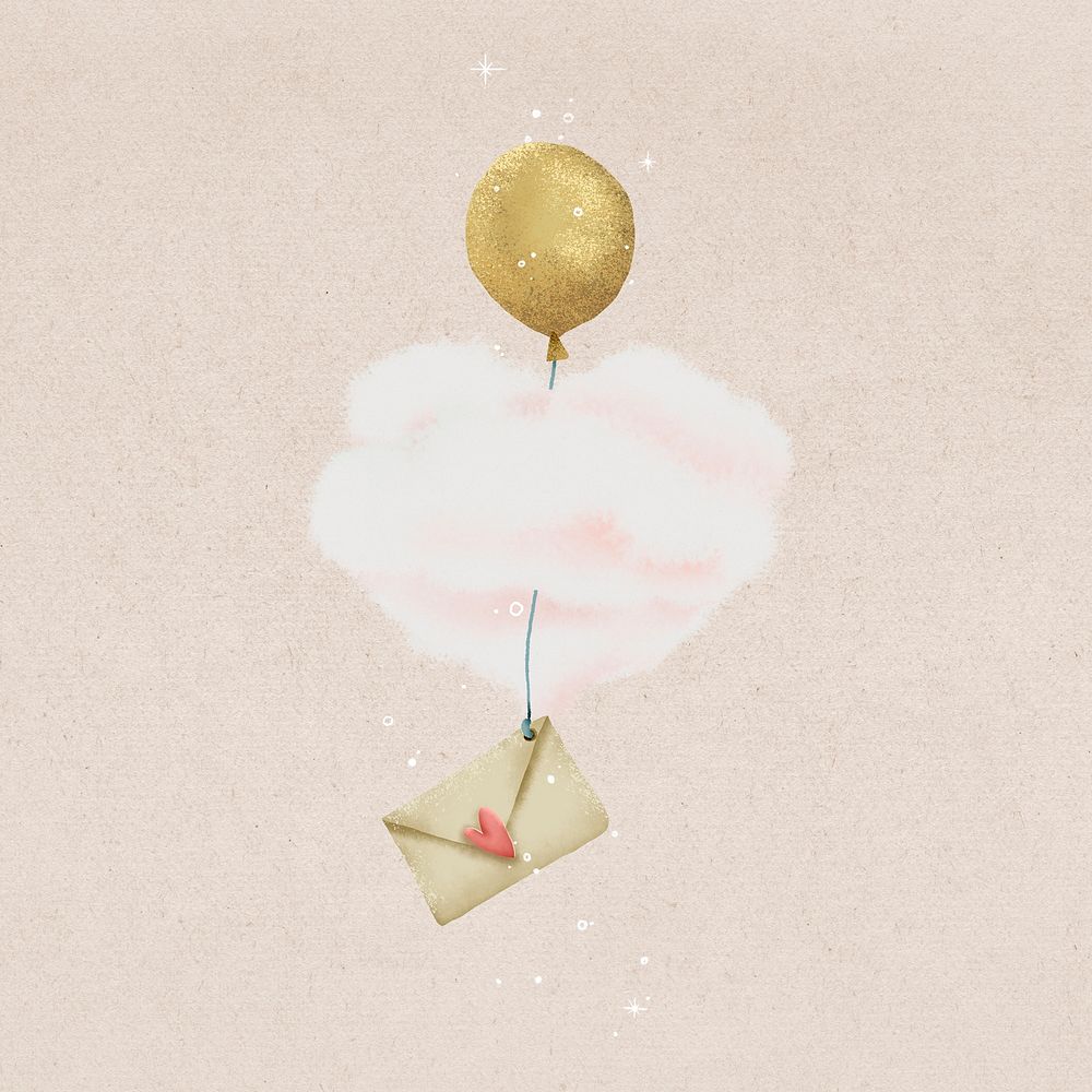 Love letter sticker, gold balloon illustration design psd