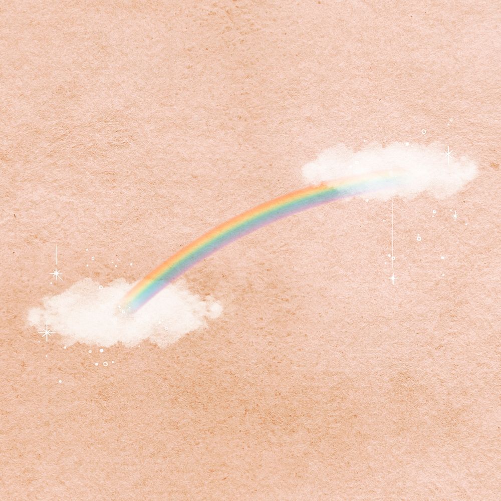 Pink sky background, rainbow, cloud illustration 