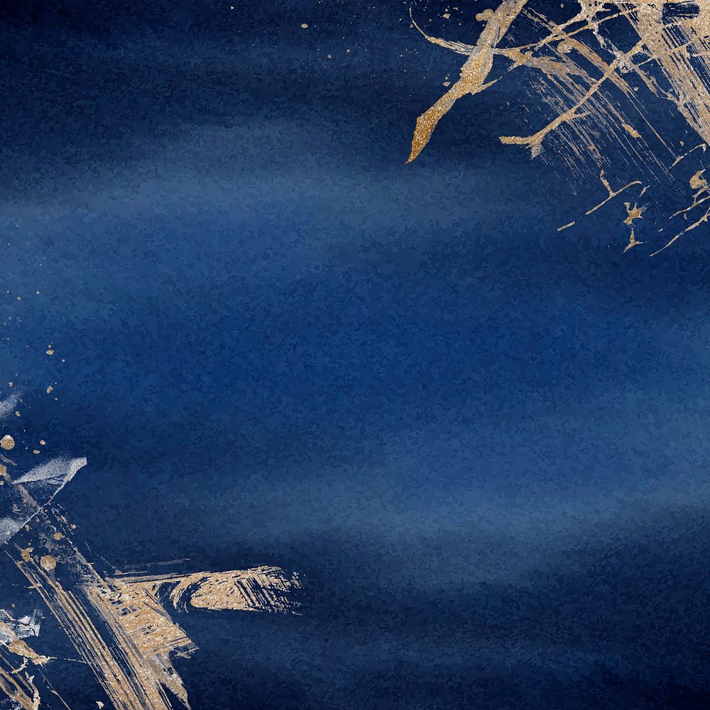 Aesthetic blue background, gold watercolor brushstroke design vector