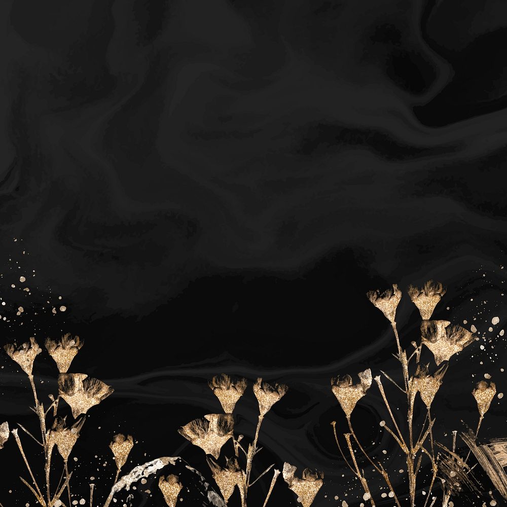 Black background, gold dried flower design vector