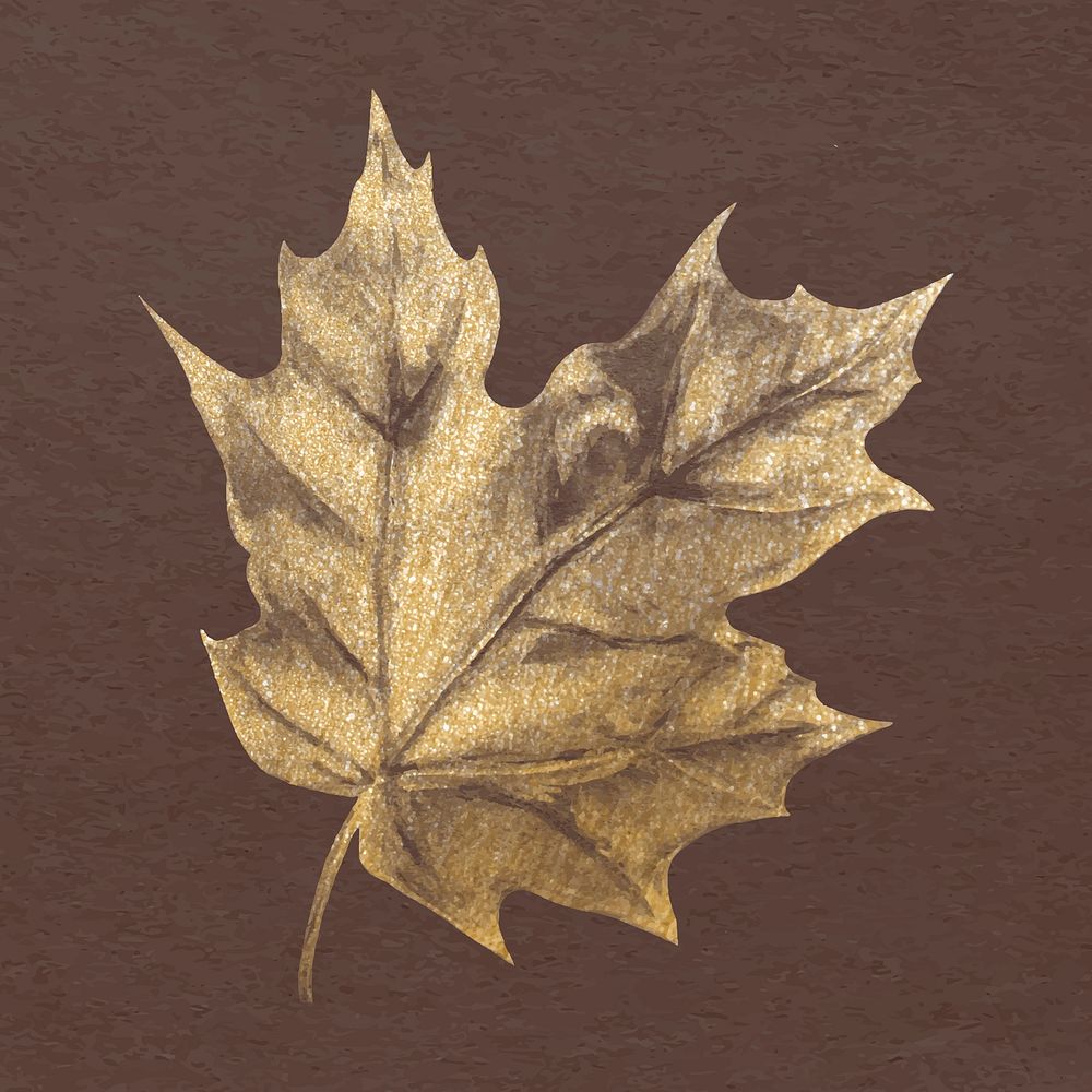 Autumn leaf sticker, gold botanical painting design vector