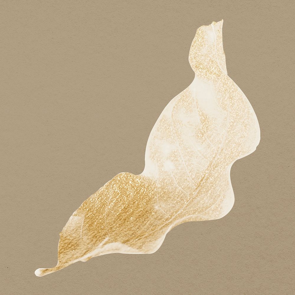 Gold botanical sticker, aesthetic painting design psd