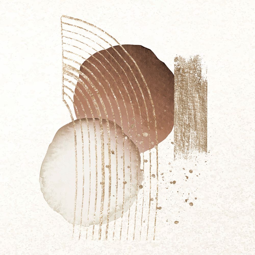 Brown watercolor blobs sticker, gold smear design vector