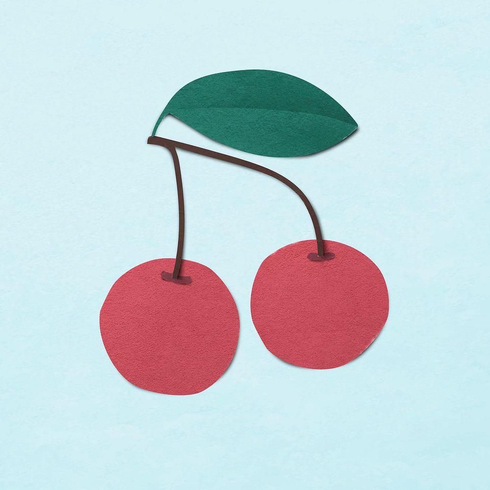 Cute cherries collage element, paper craft vector