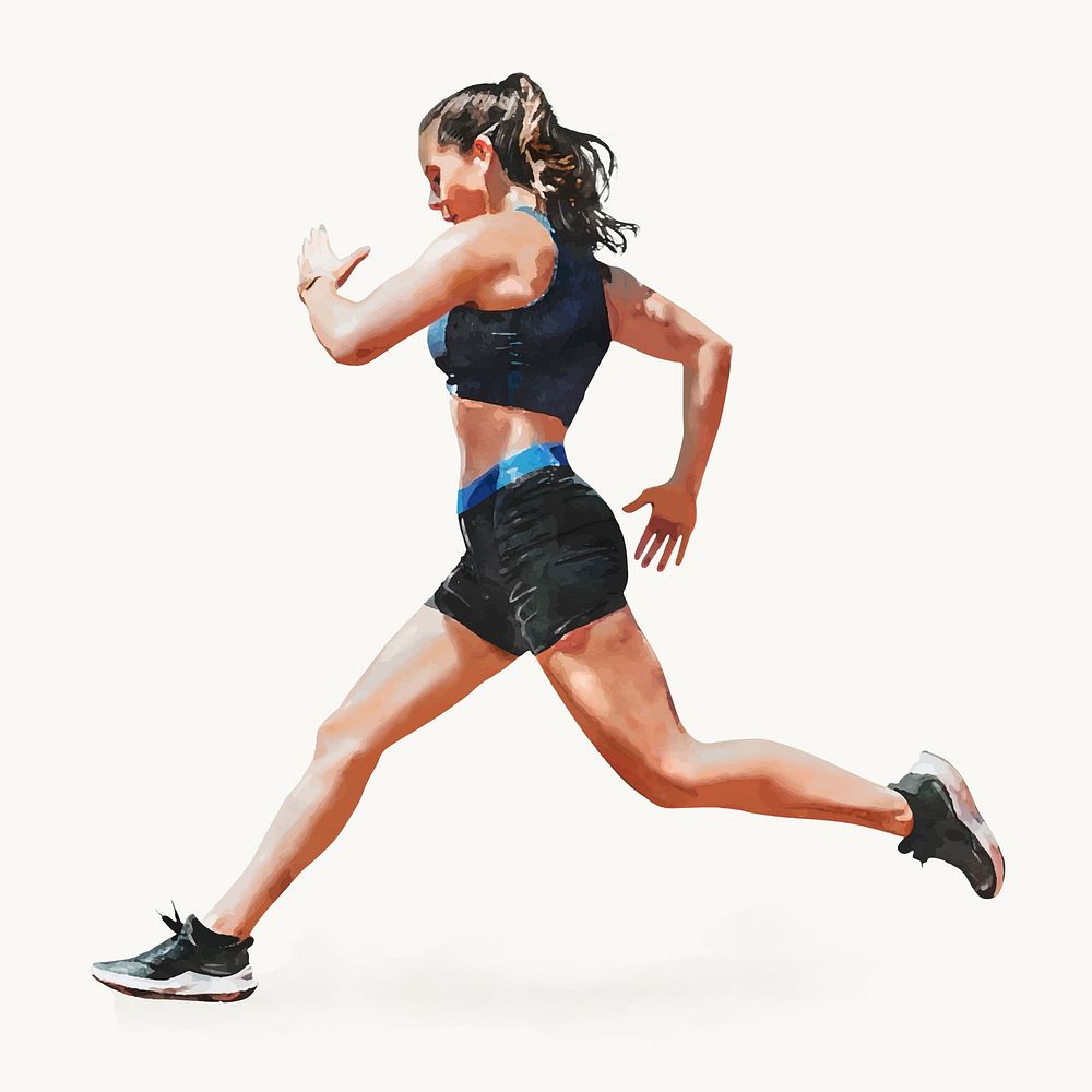 Healthy running woman, wellness watercolor illustration vector