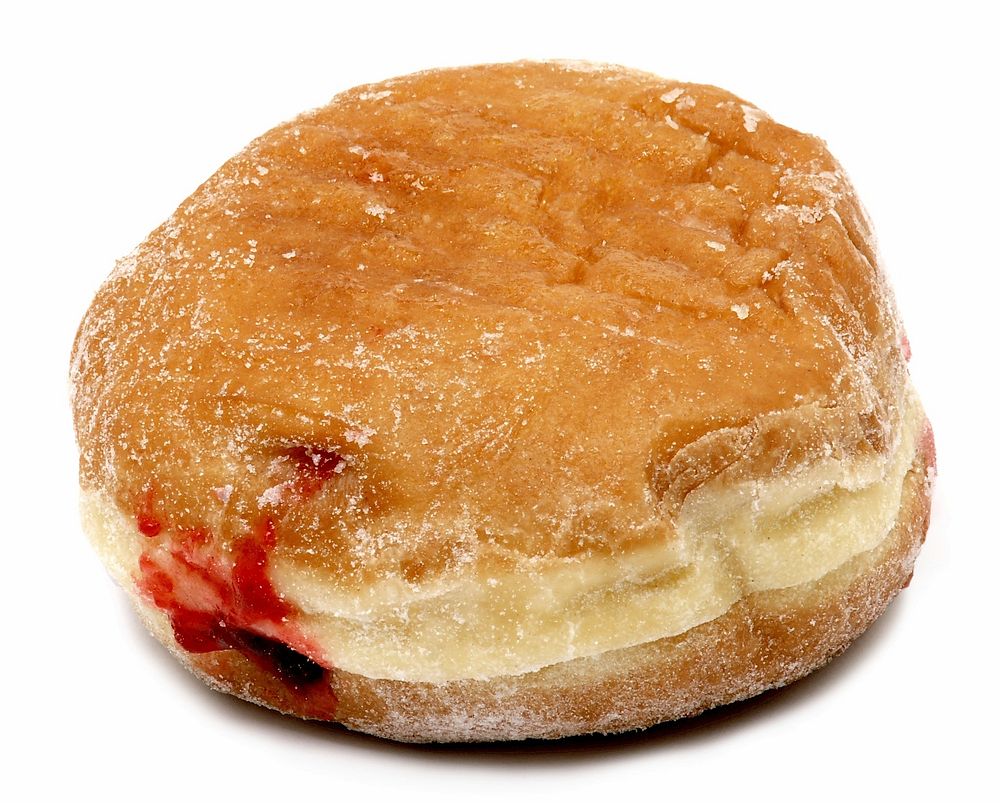 Free close up bun with strawberry jam image, public domain food CC0 photo.