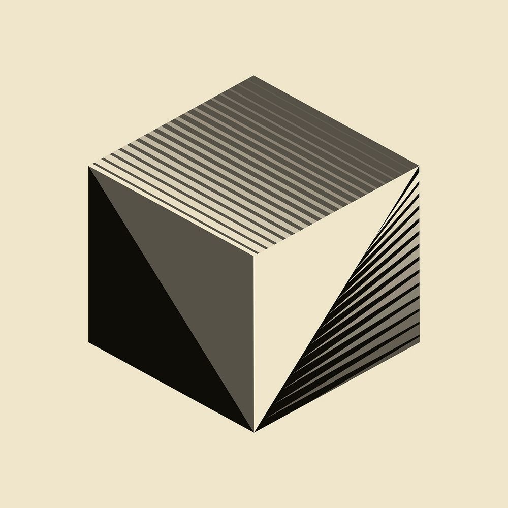 3d cube geometric sticker, modern square shape design psd