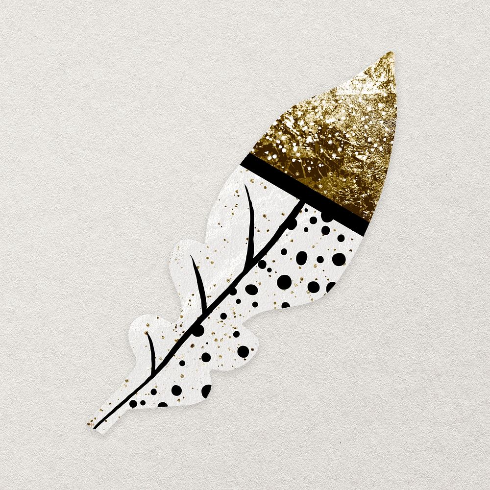 Gold leaf clipart, nature collage element in abstract design