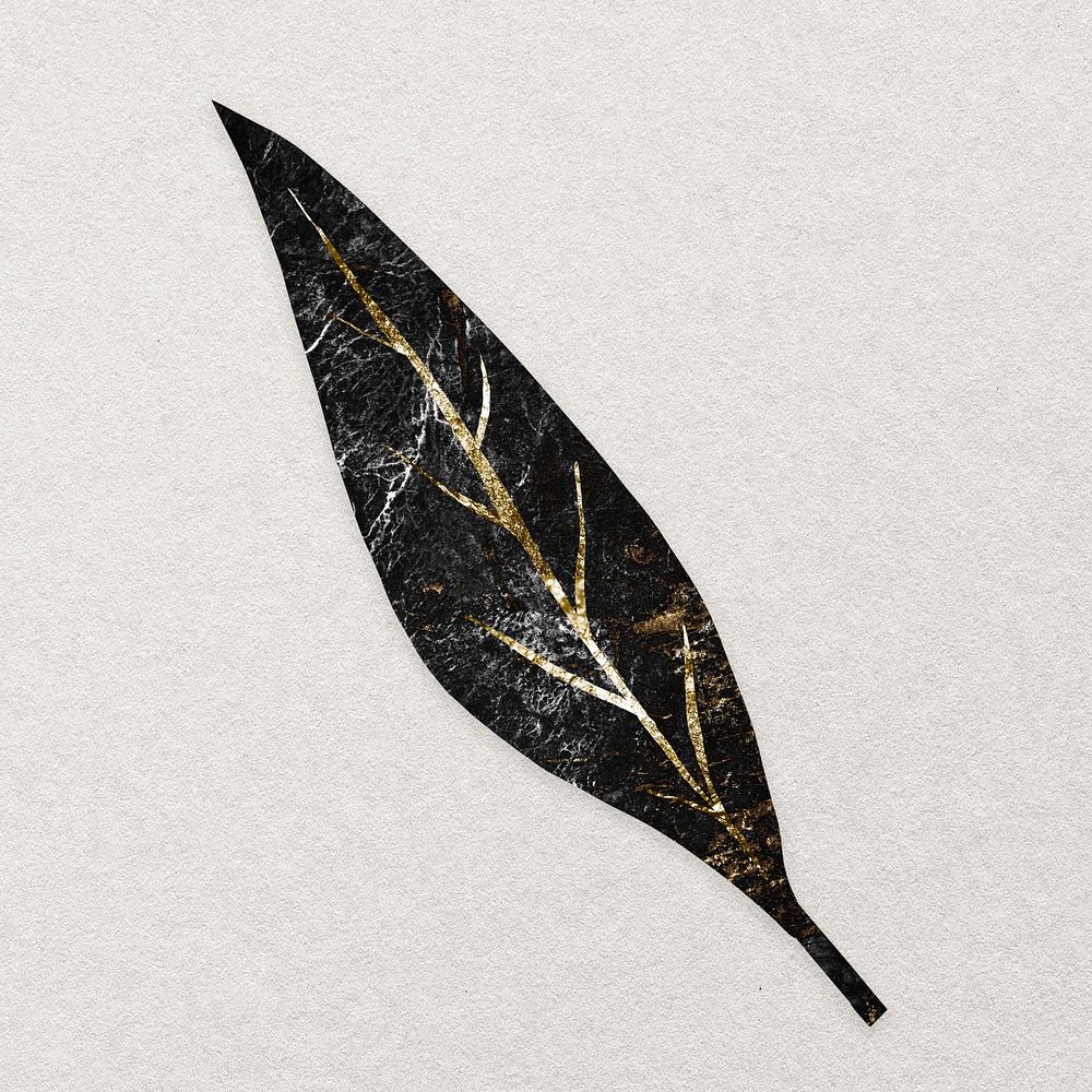 Marble textured leaf sticker, black nature graphic vector