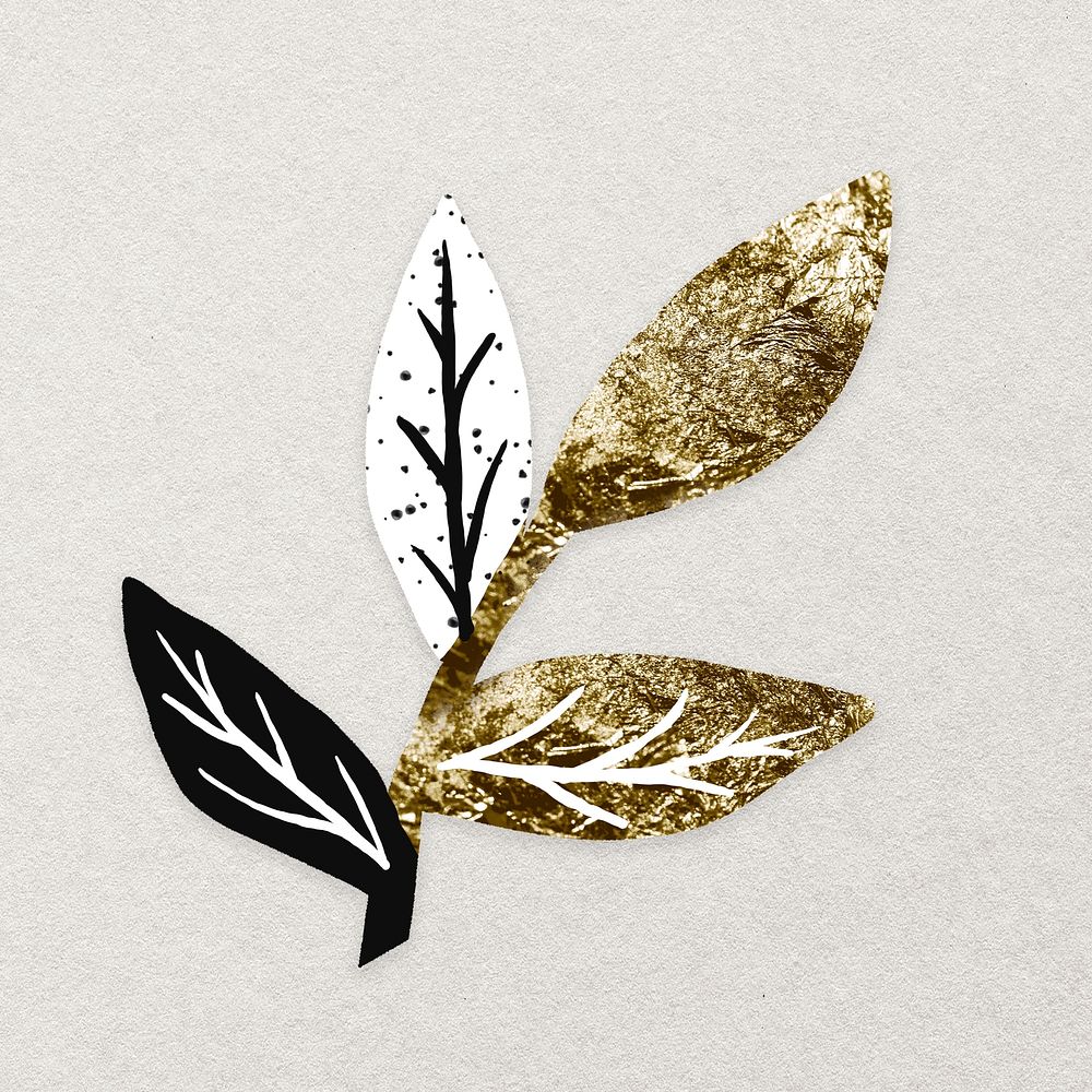 Abstract leaf nature clipart, gold foil design vector