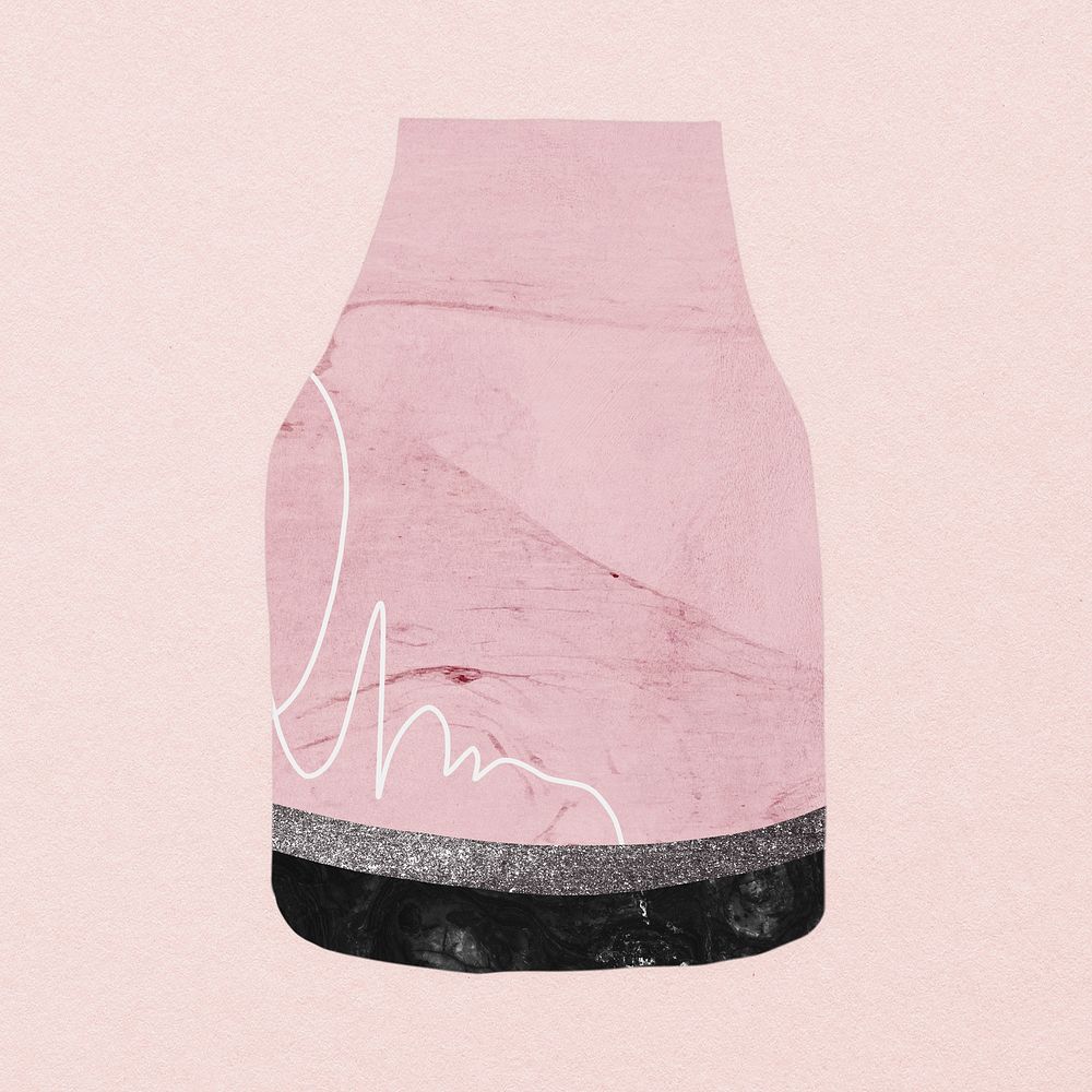 Pink bottle vase clipart, aesthetic home decor collage element