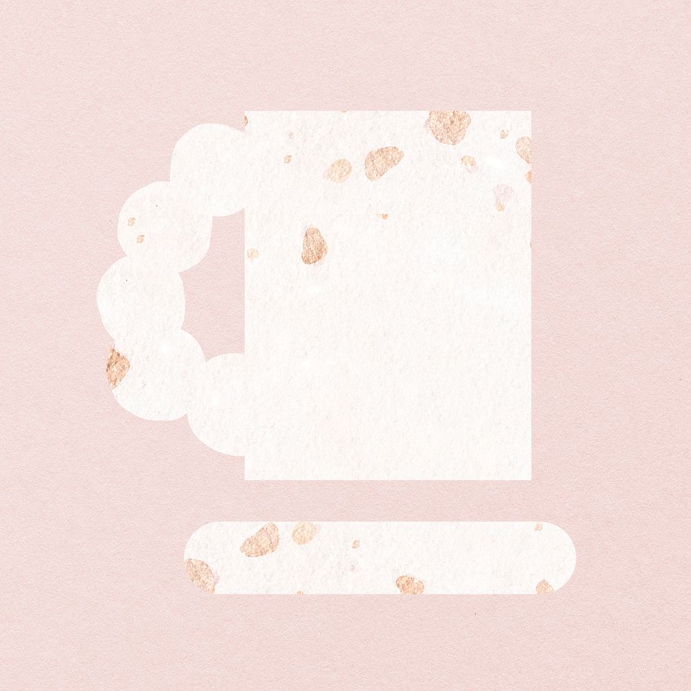White mug clipart, terrazzo texture in pink gold psd