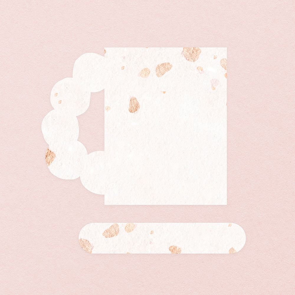 White mug clipart, terrazzo texture in pink gold vector