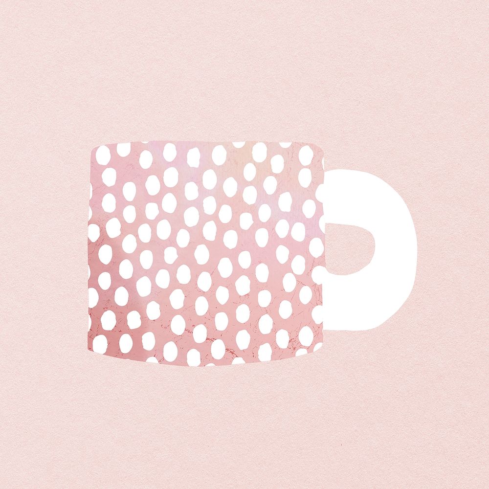 Polka dotted mug clipart, pink cute object psd