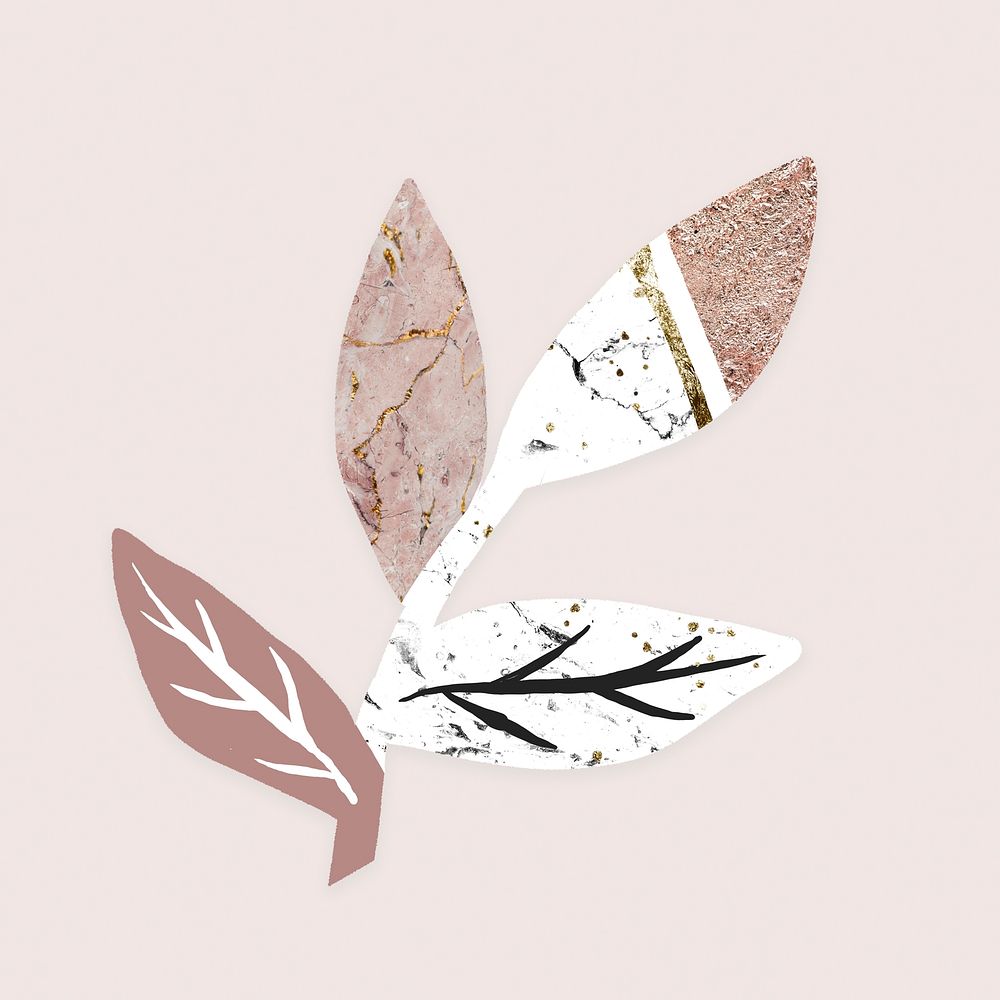 Marble leaf textured sticker, pink nature graphic vector