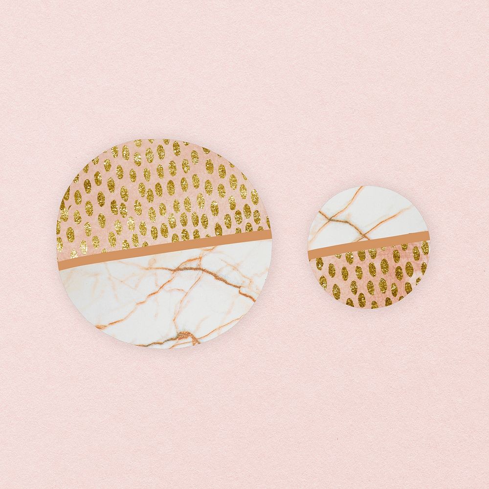 Aesthetic circle shape sticker, gold marble texture psd