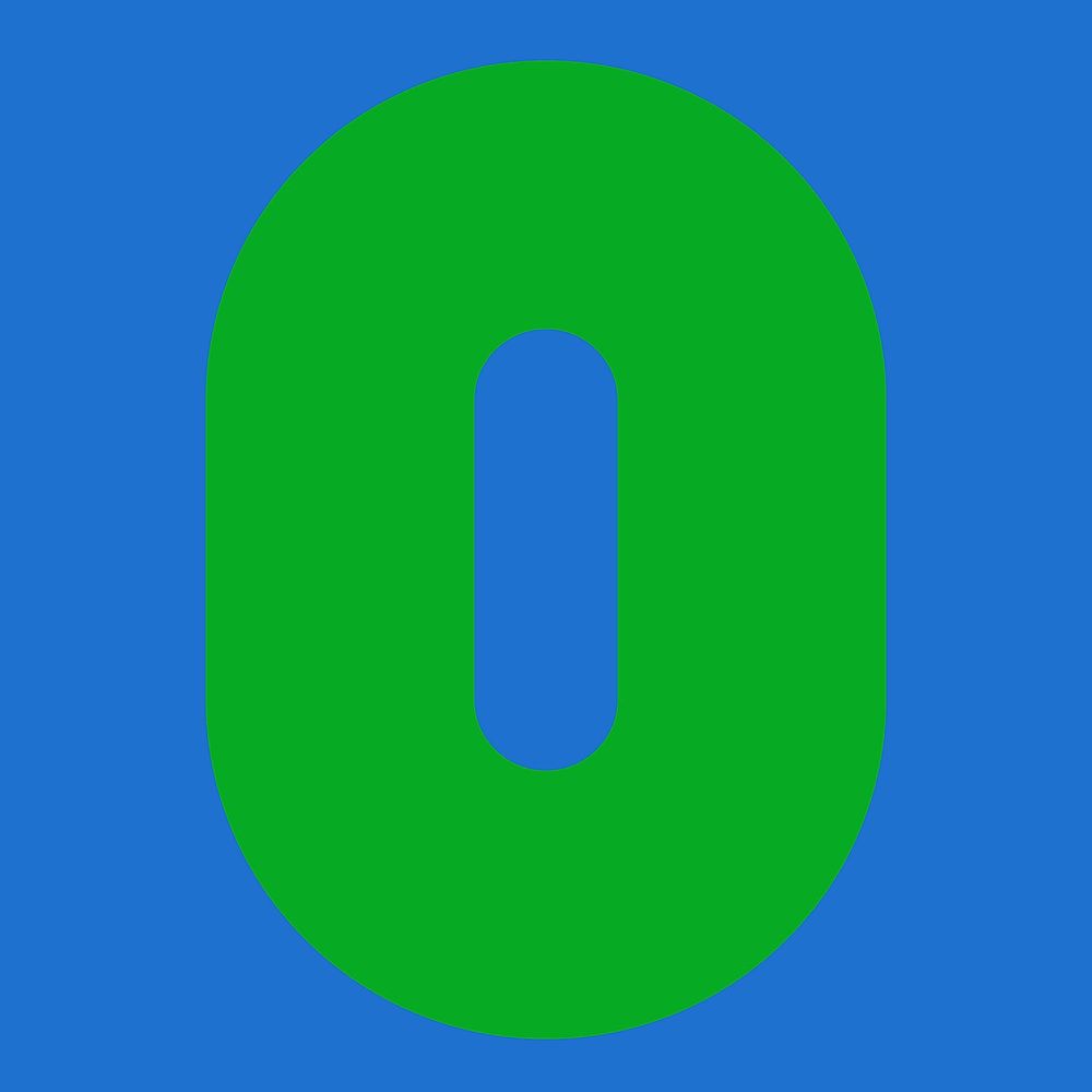 O shape clipart, green flat alphabet collage element psd