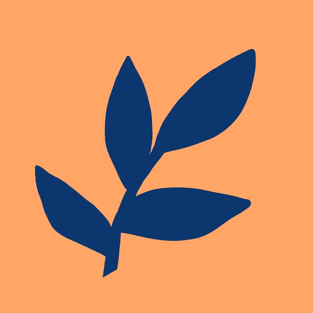 Blue leaf collage element, botanical illustration in flat design vector