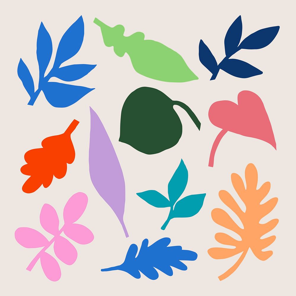 Colorful leaf clipart, flat botanical graphic vector set