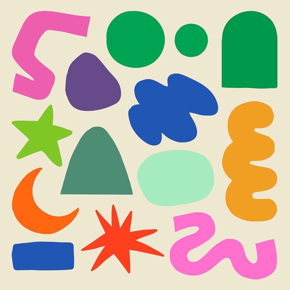 Abstract memphis shape sticker, 2D flat colorful illustration vector set