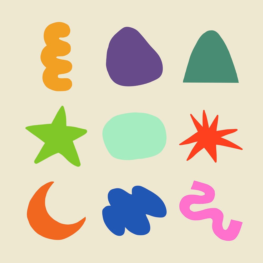 Abstract memphis shape sticker, 2D flat colorful illustration psd set