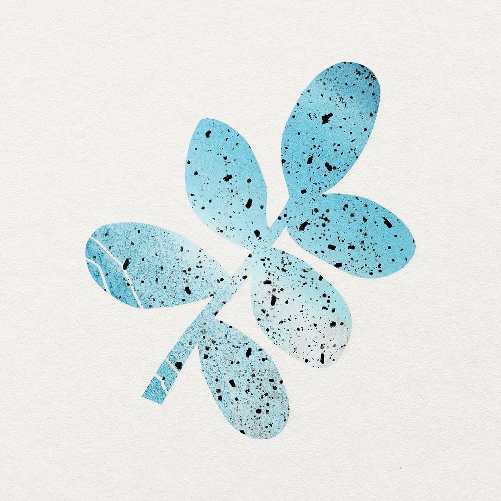 Terrazzo leaf clipart, blue botanical, aesthetic collage element