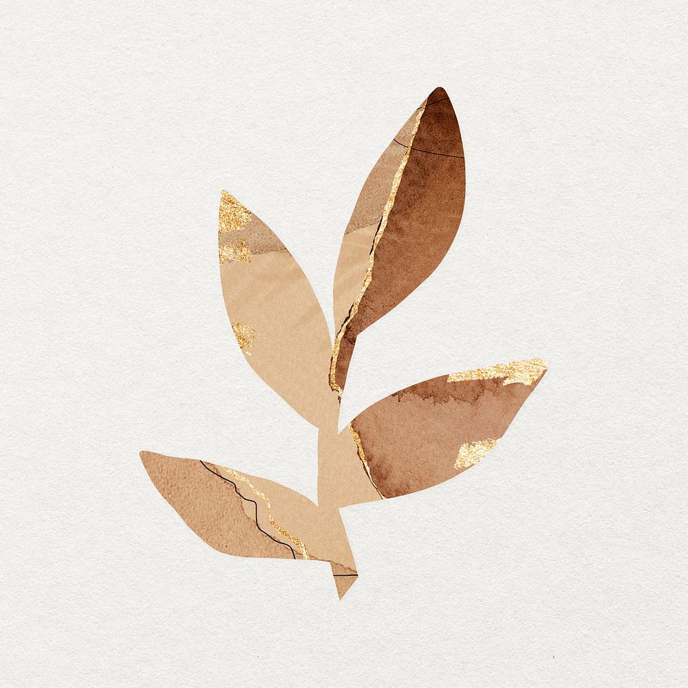 Gold leaf clipart, metallic botanical, autumn aesthetic collage element