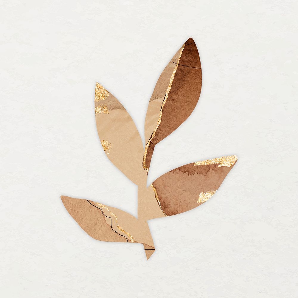 Gold leaf clipart, metallic botanical, autumn aesthetic collage element vector