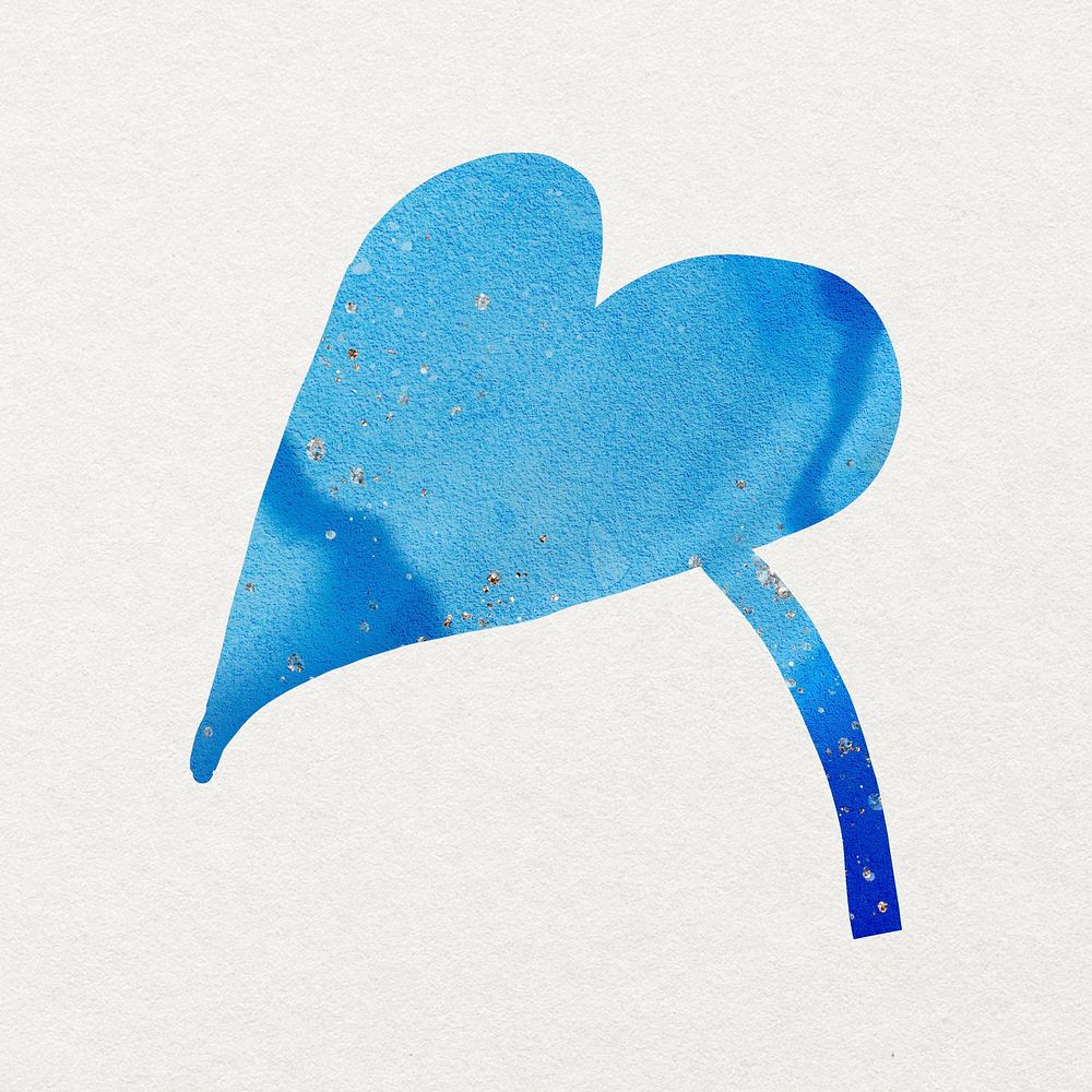 Blue heart leaf clipart, indigo botanical, aesthetic collage element psd