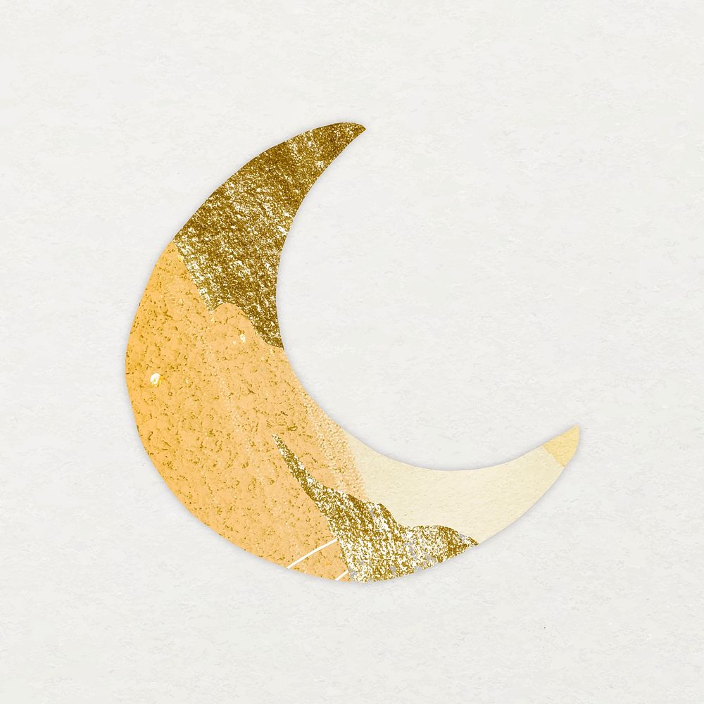 Golden crescent moon clipart, kintsugi design vector