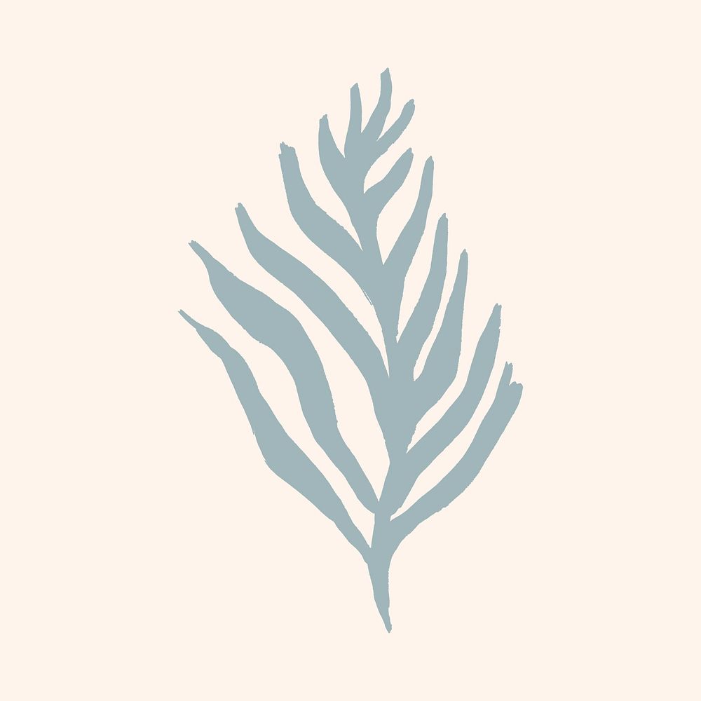 Simple leaf sticker, blue botanical line drawing graphic design psd