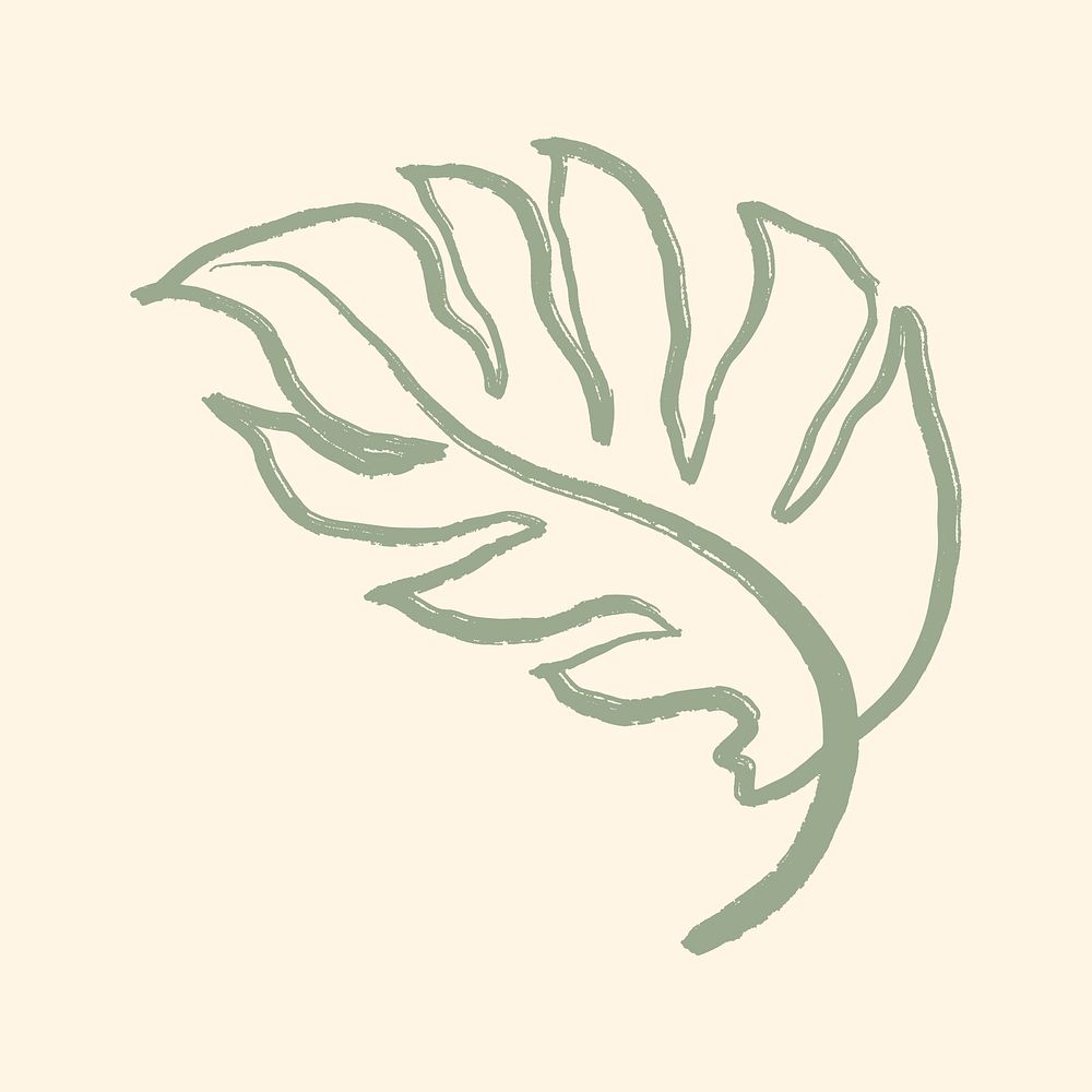 Leaf collage element, botanical green line drawing, minimal illustration for bullet journal vector